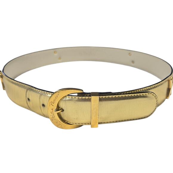 Paloma Picasso X Gold Metallic Kiss Belt Leather Made in Italy VTG Size L/80 - Picture 14 of 14